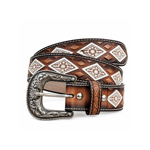 Ceinture Western Personnalisée en Cuir Grainé Gravé Motif Diamant pour Hommes et Femmes – Ceinture Cowboy Marron de Haute Qualité en Gros - Product Image 1
