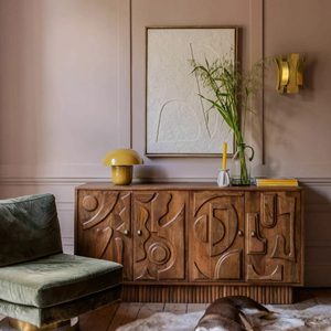 Modern Wooden <b>Sideboard</b> Cabinet with Carved Geometric Design Handmade <b>Storage</b> Buffet for Living Room Dining Room - Product Image 4