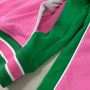 AKA Air Tech Fleece <b>Warm</b> Up Jacket Pink Green Women Chenille Embroidery Greek Letter Premium Quality Zip Up Athletic Fit - Product Image 4