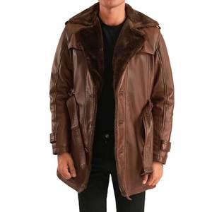 Abrigo de Cuero Genuino Marrón Premium para Hombre, Impermeable, Transpirable, con Cuello Alto, para Invierno - Product Image 3