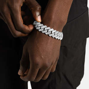 Luxury Baguette Iced Out Cuban Link <b>Bracelet</b> | White Gold Plated Hip Hop <b>Bracelet</b> for <b>Men</b> - Product Image 5