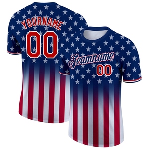 Wholesale Direct Manufacturing Industry Custom <b>Blue</b> <b>Red</b>-<b>White</b> 3D American Flag Fashion Performance T-Shirt - Product Image 1