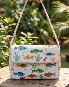 Designer Beaded <b>Handbag</b> for Women with Artistic Geometric Pattern and Stylish Crossbody Shoulder Strap - Product Image 6