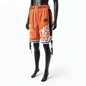 Pantalones Cortos de Baloncesto de Malla de Poliéster Premium de 180 GSM, Color Naranja, Panel Sublimado, Aplique Desgastado, Logotipo Personalizado - Product Image 4