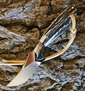 Couteau de camping en acier D2, lame à pointe tombante avec booster et manche en bois de cerf, étui en cuir, outil de survie en plein air - Product Image 3