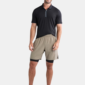 Hot Sale Double <b>Layer</b> Fitness Short 2 in1 5 Inch Inseam Elastic Waste Nylon Polyester Streetwear Sportswear Men Short - Product Image 4