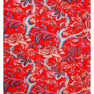 Couvre-lit Kantha indien fait main, 100% coton, imprimé à la main, motif floral, poids du tissu 220g, origine Rajasthan - Product Image 2