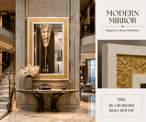 Miroir mural carré avec incrustations, design galet, miroir décoratif pour salle de bain, chambre à coucher, salon, moderne et élégant, à fixer au mur, 20 pouces - Product Image 1