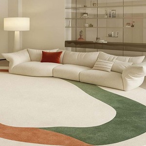 Tapis d'appoint abstrait tufté à la main de luxe, moderne, blanc et vert, en laine douce, pour salon, chambre et décoration intérieure - Product Image 4