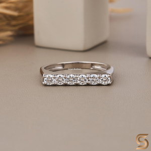Anillo de barra con 6 diamantes en oro blanco de 14 quilates, minimalista y elegante, para mujer, aniversario, compromiso, moda - Product Image 1
