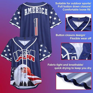 Camiseta de Béisbol Sublimada Personalizada de EE. UU. – Diseño Premium con Gráficos de Águila y Estrellas – Uniforme Patriótico de Equipo con Botones Completos - Product Image 4
