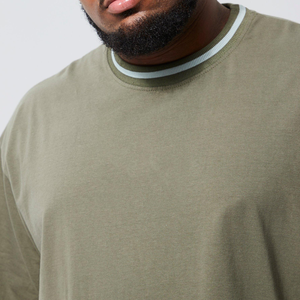 Wholesale 2026 <b>Olive</b> <b>Green</b> Oversized Cotton Jersey O-Neck Short Sleeve <b>T</b>-<b>Shirt</b> Men Casual Solid Color Contrast Trim Fit - Product Image 3