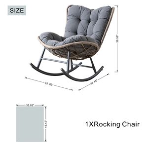Fauteuil à bascule d'extérieur en métal Direct Wicke avec assise rembourrée épaisse grise, structure robuste, chaise à bascule de patio avec coussin, chaises de jardin - Product Image 5