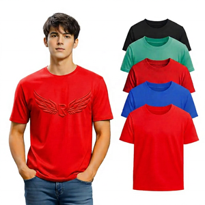 Camiseta de Manga Corta para Hombre con Logotipo de Alas en Relieve, Corte Regular, Cuello Redondo, Informal, de Algodón Jersey, Color Sólido, Diseño con Estampado Frontal - Product Image 5