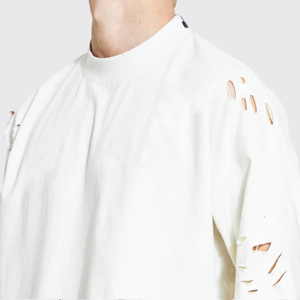 เสื้อยืดผู้ชาย OEM/ODM แบบดิสเทรส 100% ผ้าฝ้าย น้ำหนักเบา แขนสั้น สกรีนโลโก้ตามสั่ง สไตล์สตรีทแวร์ มีจำหน่าย - Product Image 5