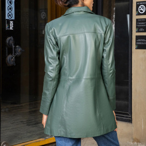 Long Casual Genuine Leather Quilted Coat for Women Breathable Comfortable Winter Season Customizable Long Coat - Product Image 2