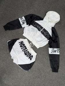 Custom Reflective Nylon Windbreaker <b>Jacket</b> and Shorts Set Embroidered Waterproof Color Block Tracksuit - Product Image 2