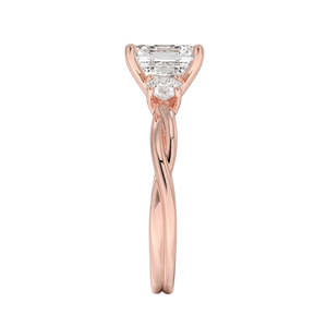 Anillo de oro con diamante cultivado en laboratorio, corte Asscher, estilo de compromiso de tres piedras en oro de 14K y 18K, banda retorcida, anillo nupcial para mujer - Product Image 6