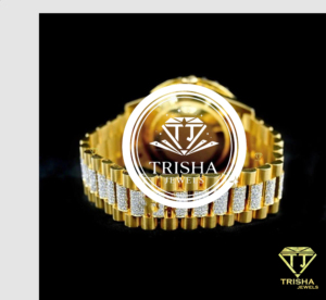 Montre de créateur en or jaune avec pierres de moissanite VVS serties à la main, fonctionnelle et au design haut de gamme, un bijou de mode. - Product Image 2