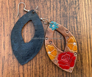 New Arrival Western Style Hand Tooled Carving Leather <b>Earrings</b> Women Cute Trendy Teardrop <b>Earring</b> Tooled Leather Western Jewelry - Product Image 4