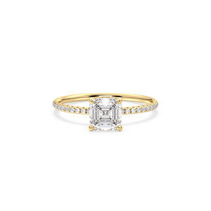 แหวนเพชรทรง Asscher น้ำหนัก 1.34 กะรัต รุ่น REYES Timeless เพชรเลี้ยงในห้องปฏิบัติการ ประดับด้วยวงแหวนรอบเพชรแบบซ่อน ตัวเรือนทองคำแท้ 14K สีเหลือง สำหรับผู้หญิง - Product Image 2
