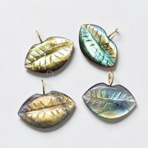 Labradorite Lips Shape Carved Crystal Rhinestone Pendant Charm Gold 925 <b>Silver</b> for DIY Jewelry Making <b>Necklace</b> Earrings - Product Image 2