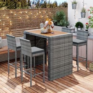 GO <b>Outdoor</b> Patio Wicker <b>Bar</b> <b>Set</b> 5 Pieces with Non-Slip Fixed Rope Removable Feet <b>Bar</b> Height Chairs-Old SKU FG201216AAE - Product Image 1