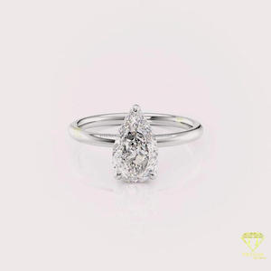 Bague de fiançailles solitaire en or blanc avec pierre de laboratoire taille poire, classique à trois griffes, bague de mariée minimaliste, bague de promesse de mariage - Product Image 5