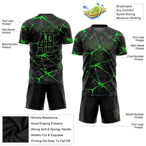Conjunto de Camiseta de Fútbol Personalizada con Patrón Agrietado Negro y Verde, Manga Corta para Hombre, Poliéster que Absorbe la Humedad, Uniformes de Equipo para Todas las Temporadas - Product Image 2