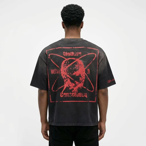 Oversized Short Sleeve T-Shirt <b>Men</b> Street Style Cotton O-Neck Jersey Fit With Red Print Pattern Left Sleeve Logo - Product Image 5