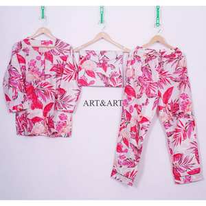 Conjunto de Pijama de 3 Piezas para Mujer, 100% Algodón Ecológico, Elegante y Modesto, con Estampado Floral, Cómodo, Suave y Transpirable - Product Image 6