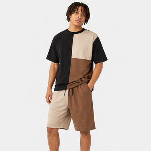 Conjunto de Camiseta y Pantalones Cortos de Verano para Hombre, Diseño Color Block, Estilo Casual, Talla Grande, Ropa Urbana de Dos Piezas - Product Image 1