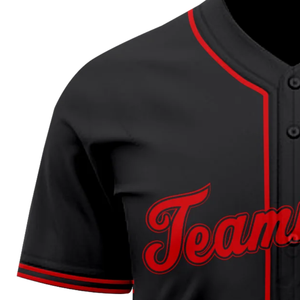 Maillot de baseball noir et rouge à manches courtes, boutonné, uniforme d'équipe personnalisé, respirant, en polyester, chemise de sport athlétique - Product Image 4