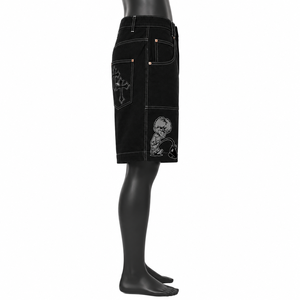Custom <b>Black</b> Denim Jorts <b>Men</b> Baggy Gothic Streetwear Graphic Jean <b>Shorts</b> OEM ODM Private Label Wholesale - Product Image 6