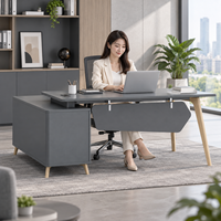 Bureau de direction en forme de L de haute qualité, table de luxe pour manager avec armoire latérale et pieds en bois massif pour bureau de PDG