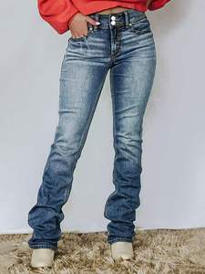 Pantalones de Verano de Pana Elástica y Transpirable con Cintura Elástica para Mujer, Jeans de Alta Calidad, Estilo Casual Holgado Personalizado - Product Image 1