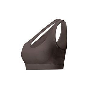 Soutien-gorge de sport asymétrique grande taille éco-responsable de haute qualité en Spandex/Nylon respirant noir pour femme - Product Image 3