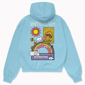 Sweat-shirt à capuche bleu clair pour homme, coupe oversize, imprimé dessin animé au dos, style décontracté pour l'automne - Product Image 3