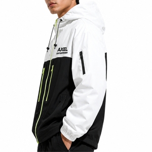 <b>Men</b> Windbreaker <b>Jacket</b> Black White Colorblock Lightweight Outerwear Hooded Zip <b>Jacket</b> Modern Sport Style <b>Utility</b> Pocket Design - Product Image 4