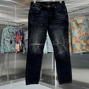 กางเกงยีนส์ผู้ชายเอวสูงรัดรูปคุณภาพสูงกางเกงสตรีทแบบลำลองผ้าเดนิมแบบขาดๆผ้าฝ้ายฟอกสีสีฟ้าสำหรับฤดูใบไม้ผลิฤดูใบไม้ร่วง - Product Image 3