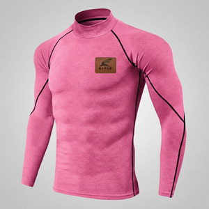 Chemise de compression pour homme avec logo personnalisé 2024, de haute qualité, respirante, tricotée, unie, décontractée, avec col rond et manches longues - Product Image 2