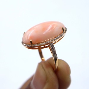 Anillo de Plata de Ley 925 Chapado en Oro Rosa con Coral Natural y Diamantes, Anillo de Piedras Preciosas, Anillo de Regalo, Joyería, Anillo para Mujer - Product Image 1