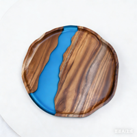 Plateau de service rond en bois d'acacia et résine de haute qualité, plateau à charcuterie à un seul niveau, vaisselle pour bureau, cadeau