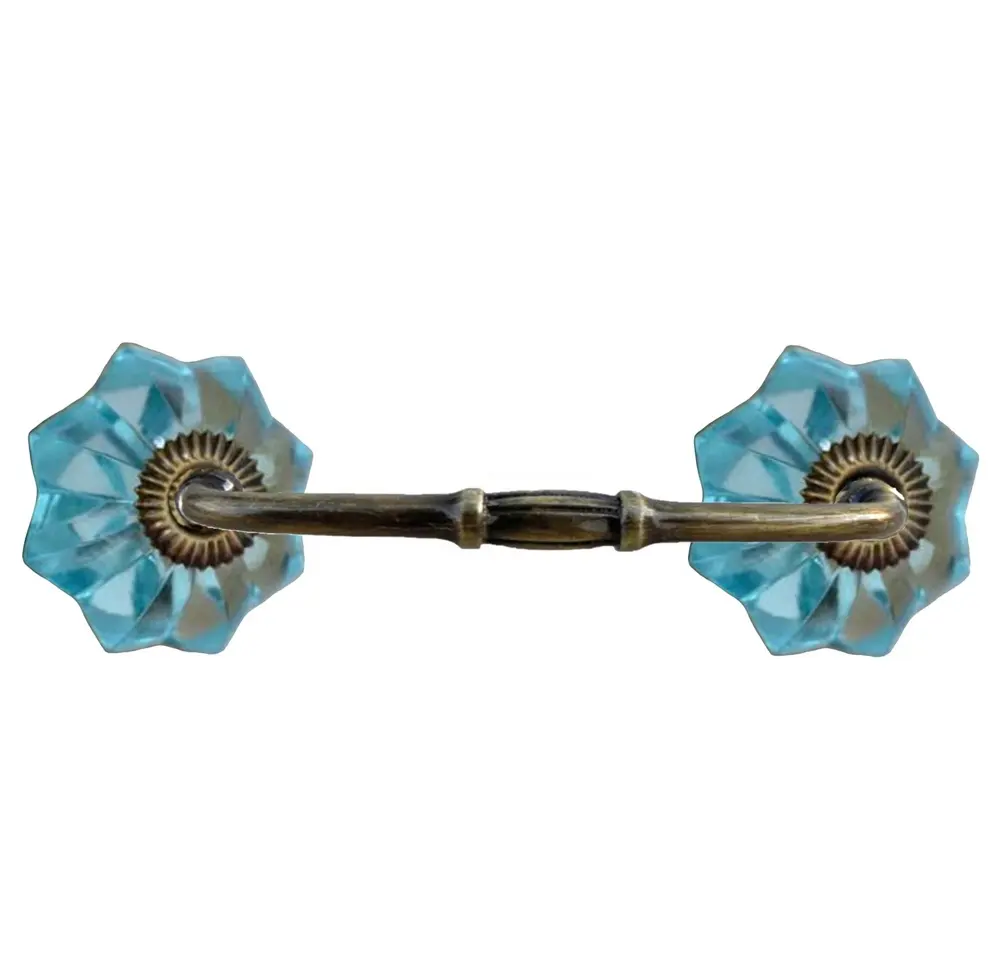 Handmade Crystal Aqua Melon Door Cabinet Bridge Handle Pull Brass Antique Hardware fitting [CBH 123]