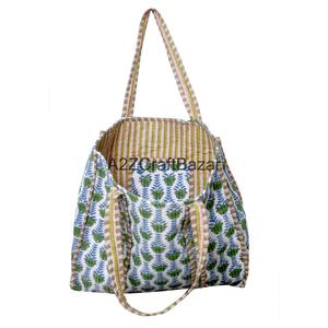 Eco-Friendly 100% Pure Cotton Quilted Tote <b>Bag</b> with Long Handle Large Size Multi-Color Made Rajasthan for Daily Travel - Product Image 6