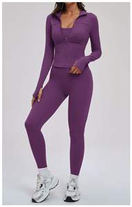 Ensemble de sport 3 pièces pour femme à séchage rapide, respirant et uni : Legging, veste de compression à manches longues et brassière de sport pour le yoga et la gym - Product Image 4