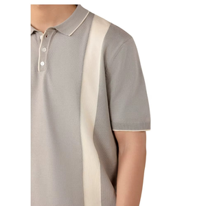 เสื้อถักแขนสั้นสีเทาเบจสำหรับผู้ชาย ผ้าฝ้าย 100% สไตล์ลำลอง - Product Image 3