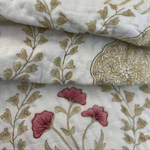 Nouvelle Arrivée 2026 Ensemble de Couette en Coton Jaipuri Imprimé à la Main Motif Floral Beige Doux et Rose Pâle, Couette Réversible Chevron - Product Image 6