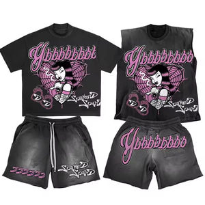 Fabrication OEM - Ensembles de shorts pour hommes avec impressions personnalisées - T-shirt d'été pour hommes - Lavage à l'acide - 100% coton - Personnalisation complète - Product Image 1