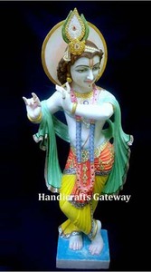 Hermosa Estatua de Lord Krishna de Mármol Blanco Puro, Hecha a Mano, con Diseño Tradicional, Duradera, para Decoración del Hogar - Product Image 3